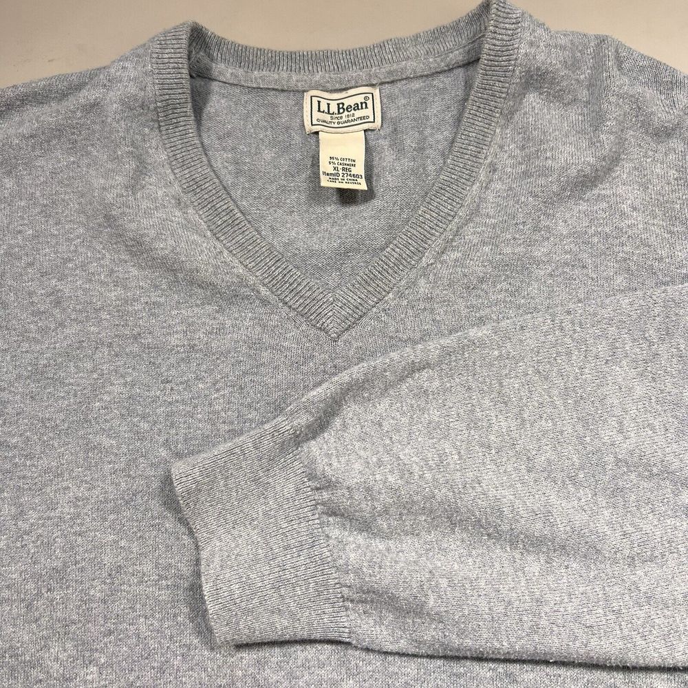 LL Bean Mens Sweater V-neck Cashmere Cotton Blend Size‎ XLarge Gray Classic